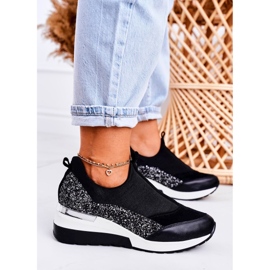 Nicole Baskets Compensées En Cuir Pour Femmes Noir Argent Frances le noir 1