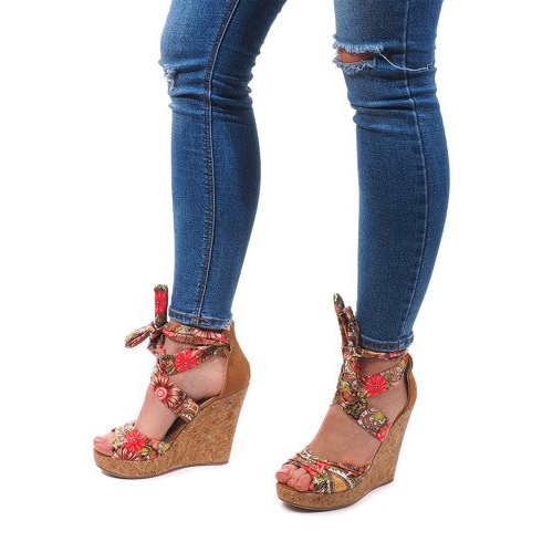 Sandales compensées nouées 3686 Camel brun 1