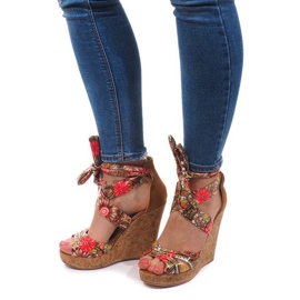 Sandales compensées nouées 3686 Camel brun 2