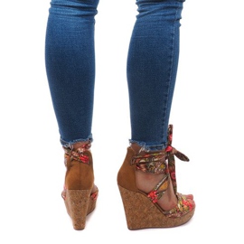 Sandales compensées nouées 3686 Camel brun 3