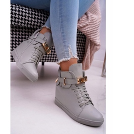 Baskets Femme Sur Compensée Or Cadenas Gris Tersey 2