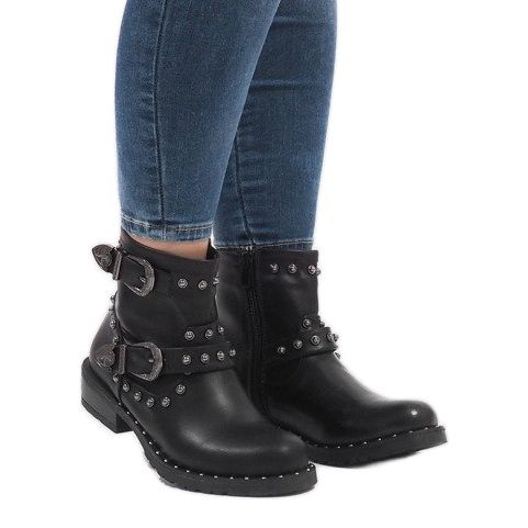 Boots noires à fermoirs et sequins A8018 le noir 1