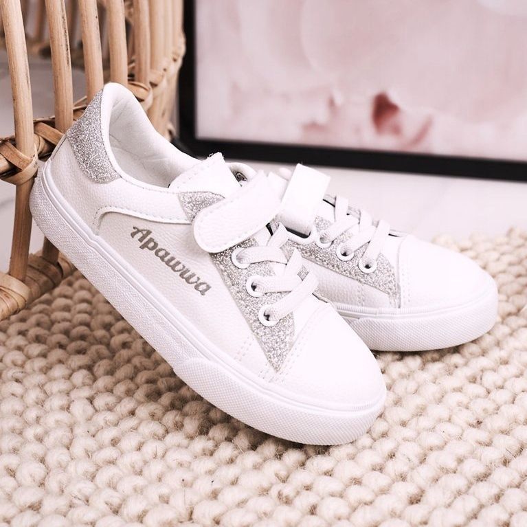 Apawwa Sneakers pour enfants avec brocart blanc et argent Camila 2