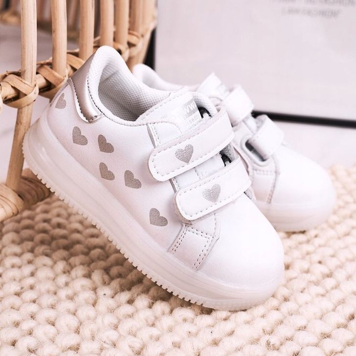 Apawwa Chaussures De Sport Enfant Avec Une Semelle Lumineuse Led Blanc-Argent Boomer 2