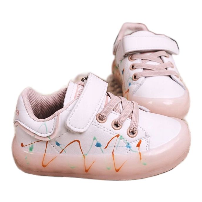 Apawwa Chaussures de sport pour enfants avec semelle éclairée par LED Disco blanc-rose 2