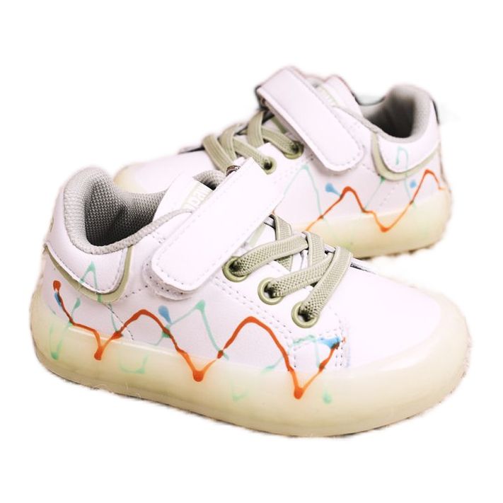 Apawwa Chaussures De Sport Enfant Avec Semelle Illuminée Led Disco Blanc-Vert 2
