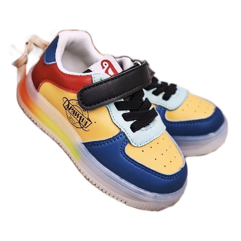 Apawwa Chaussures de sport pour enfants avec scooter multicolore à semelle lumineuse à LED bleu jaune 1