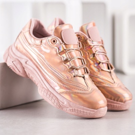 Ideal Shoes Baskets à effet holo rose 1