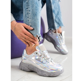 Ideal Shoes Baskets à effet holo argent 5
