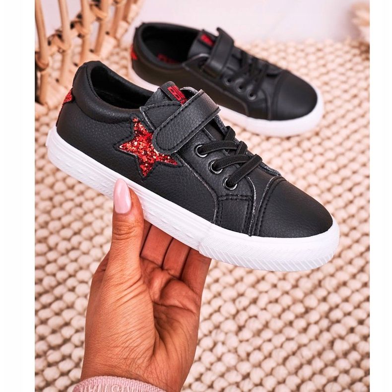Baskets en cuir pour enfants avec une étoile Big Star DD374105 Noir 1