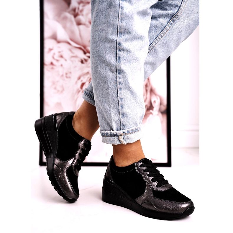 S.Barski Baskets Compensées En Cuir Femme Noir Roxette multicolore argent 2