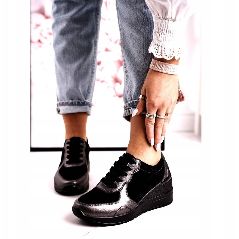 S.Barski Baskets Compensées En Cuir Femme Noir Roxette multicolore argent 1