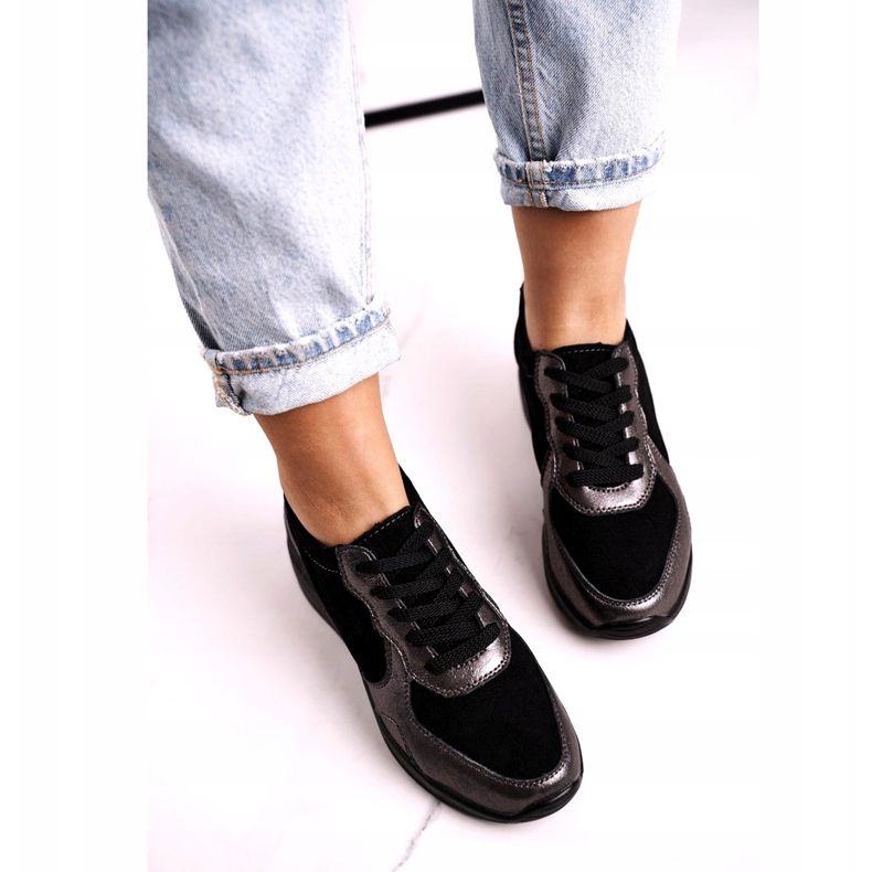 S.Barski Baskets Compensées En Cuir Femme Noir Roxette le noir multicolore argent 3