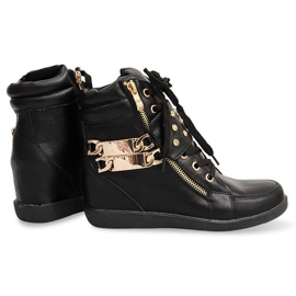 Baskets Baskets Sur Bottes Compensées Ovye WF100 Noir le noir d'or 3