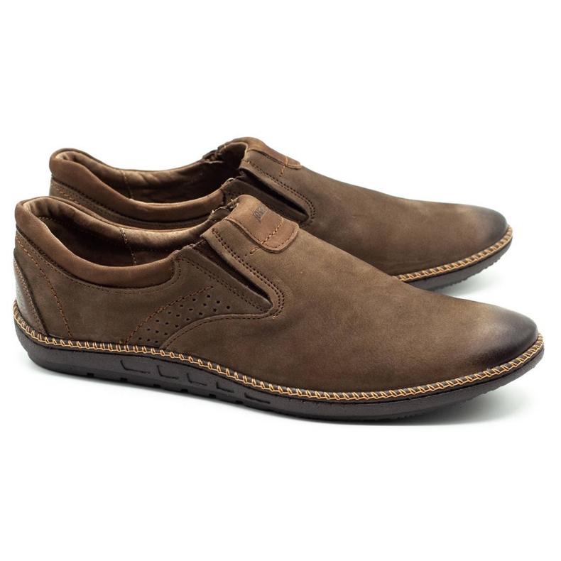 Joker Chaussures pour hommes, mocassins en cuir 937 olive brun 1