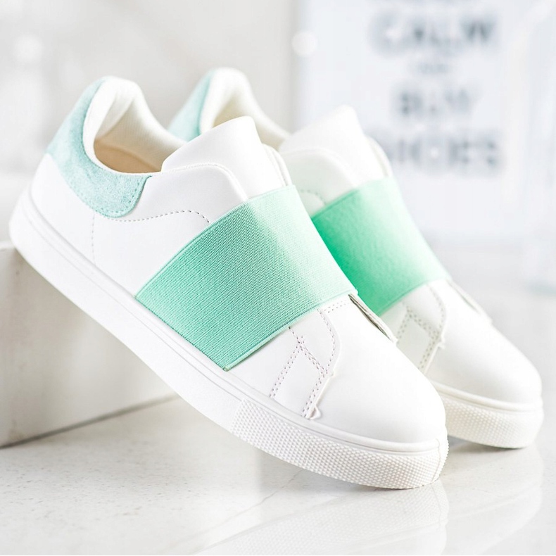 SHELOVET Chaussures à enfiler avec une bande élastique blanc vert 1