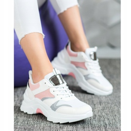 SHELOVET Baskets Merlin élégantes blanc rose argent 1