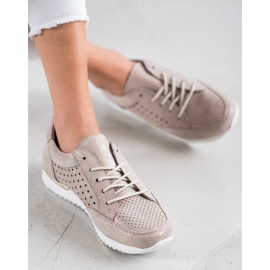 Kylie Chaussures en cuir ajouré beige d'or 1