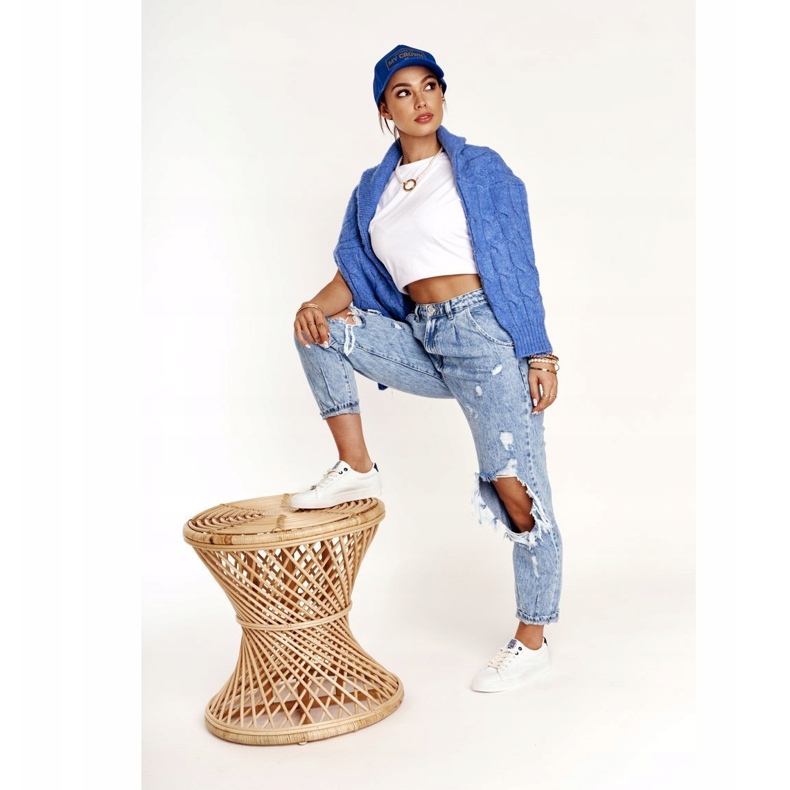 Baskets Cuir Femme Big Star BB274211 Blanc et Bleu Marine 2