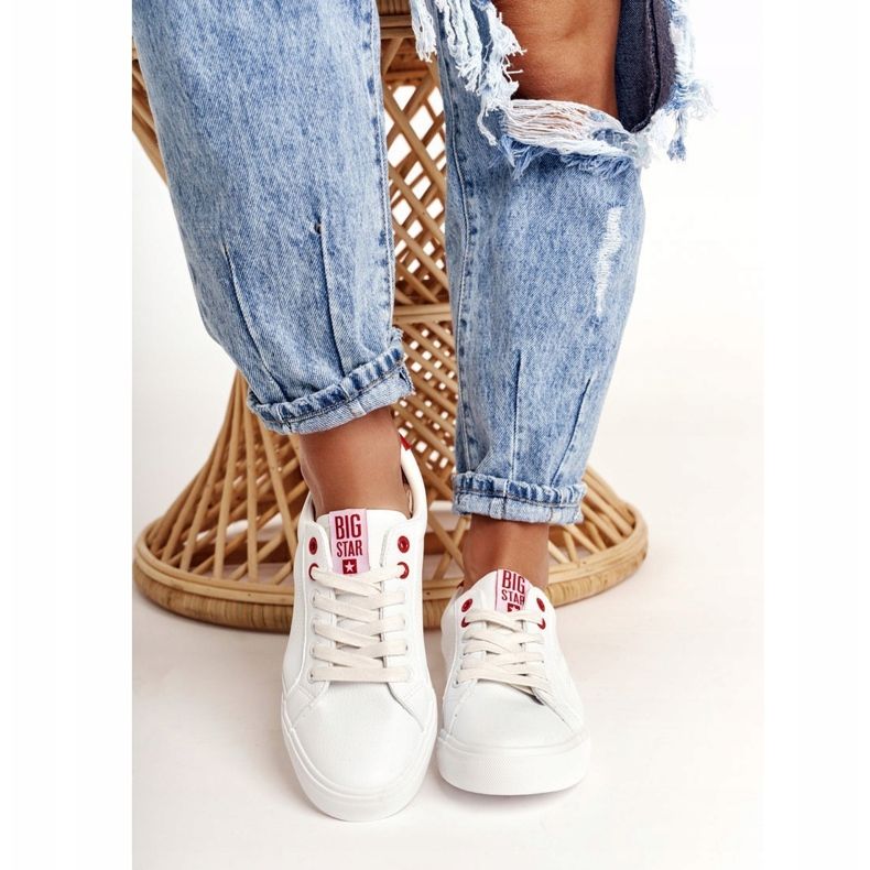 Baskets Cuir Femme Big Star BB274210 Blanc et Rouge blanche 2 Baskets Cuir Femme Big Star BB274210 Blanc et Rouge blanche 2
