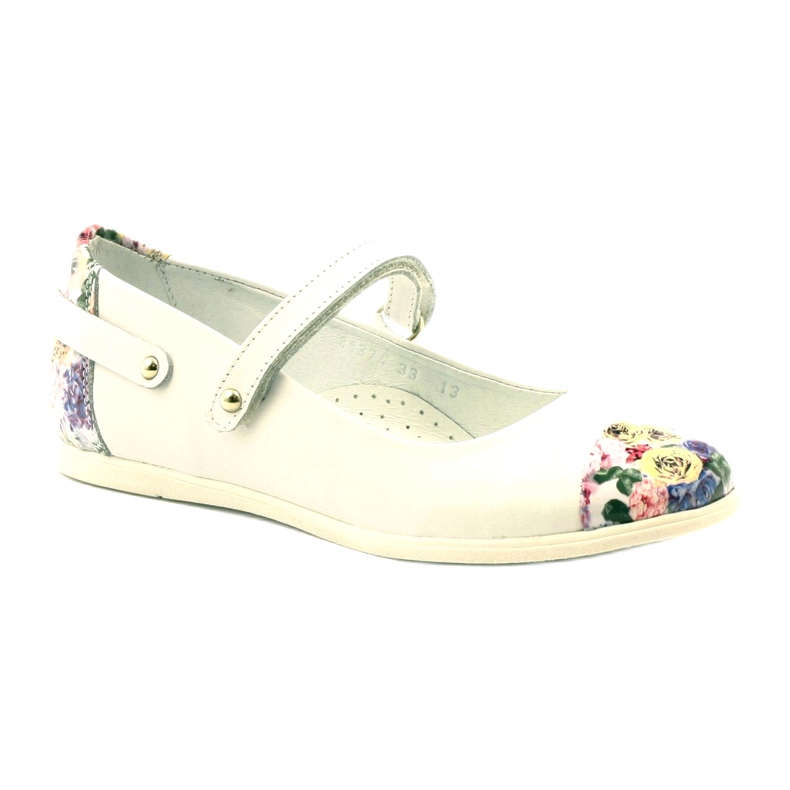 Ballerines en cuir des filles avec des fleurs blanches Bartek 1