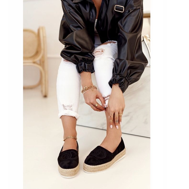 PS1 Espadrilles Femme Sur Une Plateforme De Paille Noir Febi 1