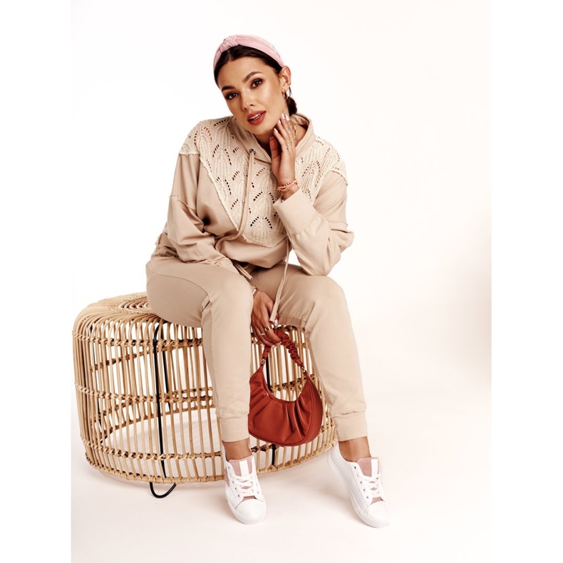 Baskets en cuir pour femmes avec une étoile Big Star DD274691 Blanc-Rose 2