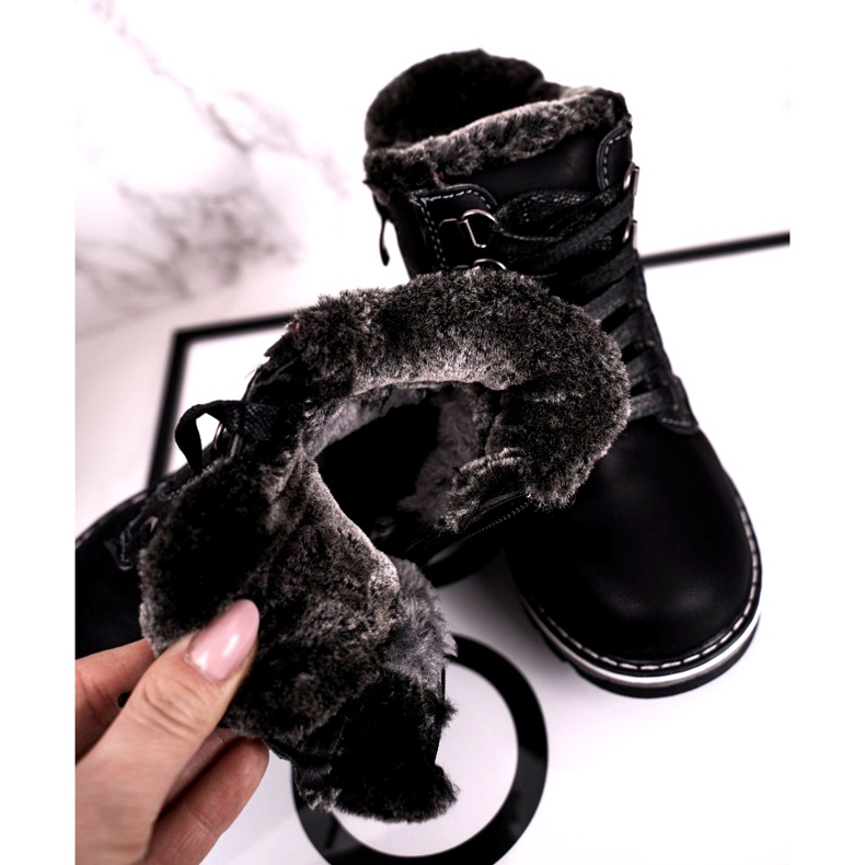 Trappeurs pour enfants isolés avec de la fourrure Black Luke noir 1