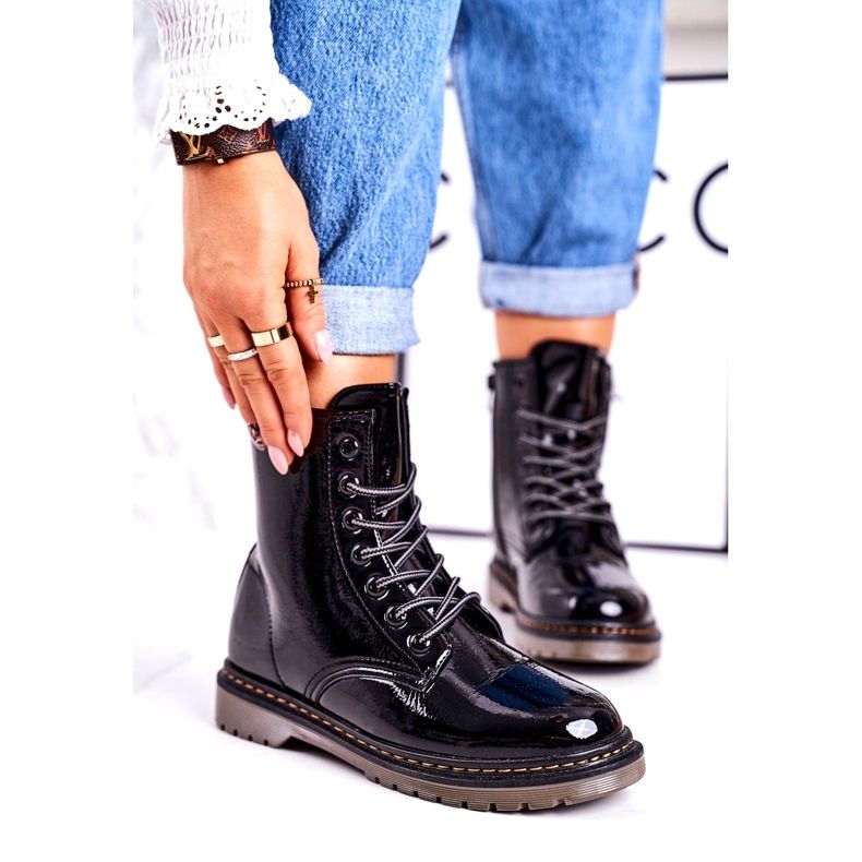 Bottes Chaudes Femme Bottes Laquées Black Thunder noir 1