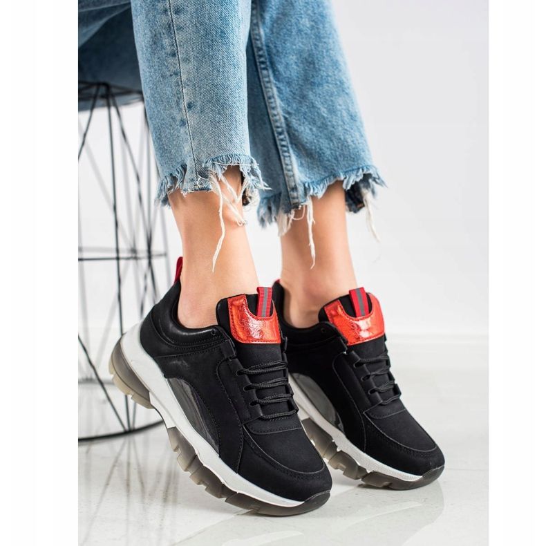 SHELOVET Baskets en cuir écologique noires 1