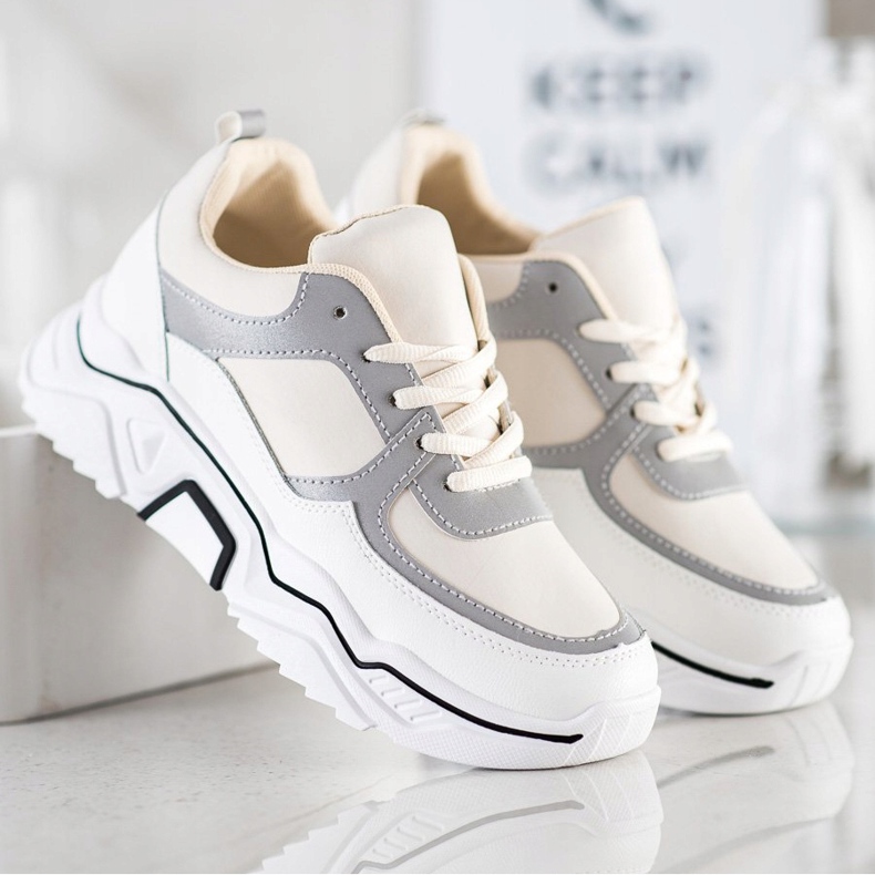 SHELOVET Baskets de sport confortables blanche brun 2