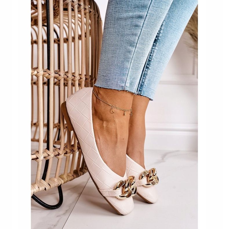 PS1 Ballerines matelassées élégantes avec chaîne en coco beige 2