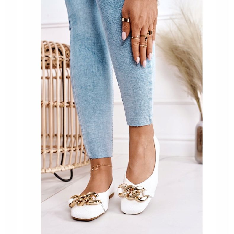 PS1 Ballerines matelassées élégantes avec chaîne Coco blanche 1