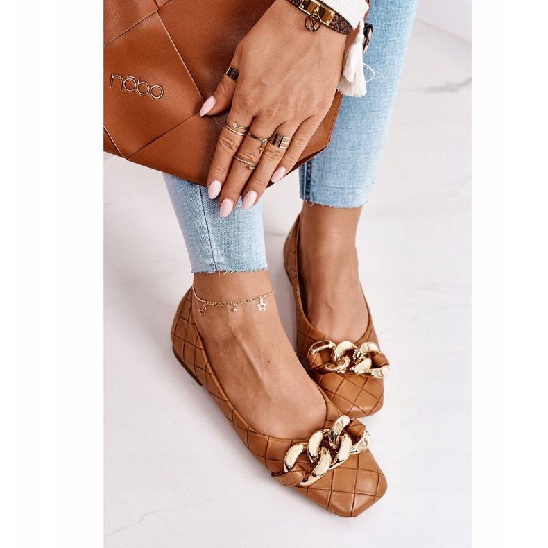 PS1 Ballerines matelassées élégantes avec chaîne Coco Camel brun 2