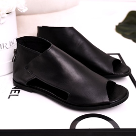 Nicole Sandales Plates En Cuir Femme Noir Natalie 1