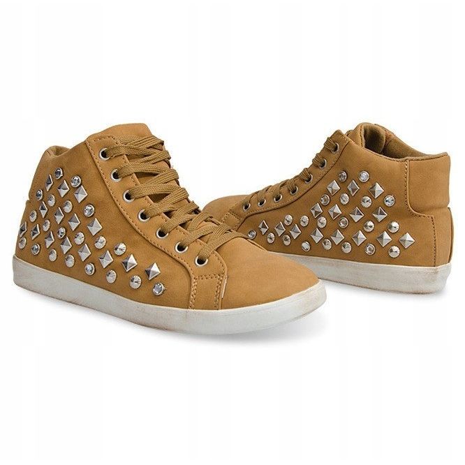 Baskets Hautes Paillettes 8870 Camel brun jaune 2