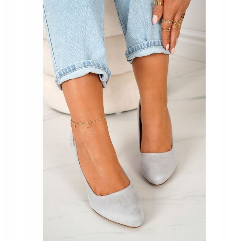 PJ1 Escarpins classiques sur un pilier en daim gris Eleanor 1