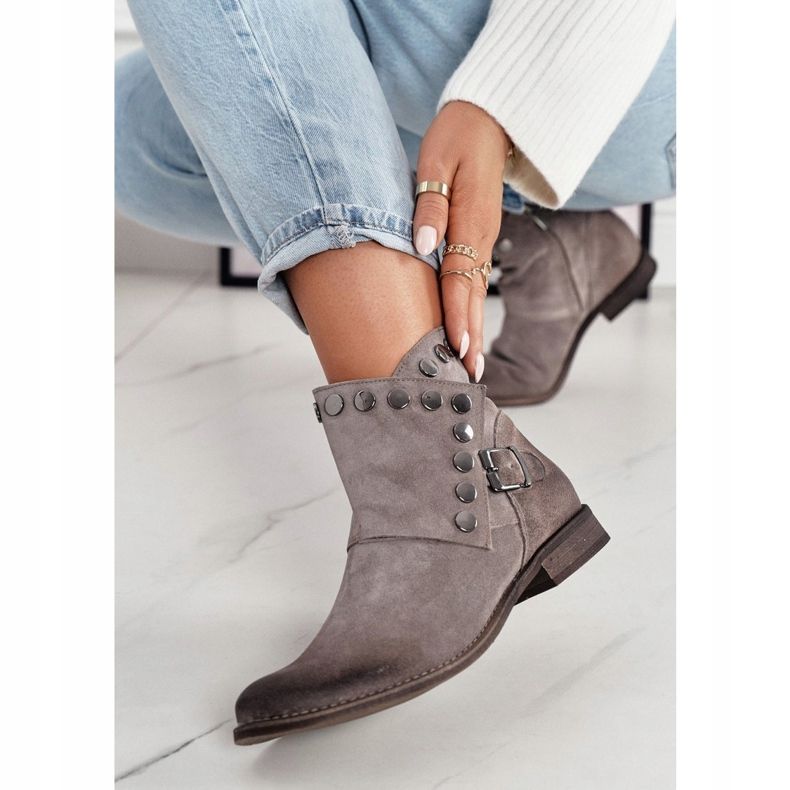 Bottes en daim pour femmes avec une boucle Exquisite 1198 Cappuccino brun 2
