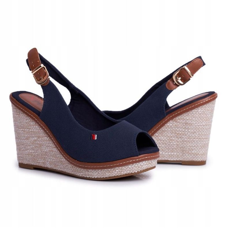 PS1 Tommy bleu marine sandales sur un talon compensé tressé 2