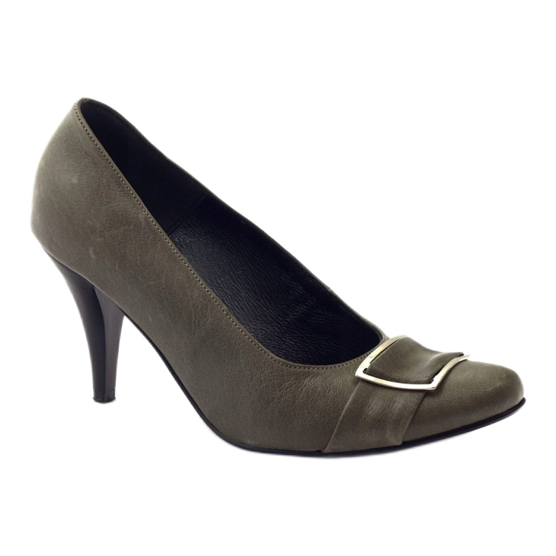 Pompes en cuir gris avec une pince Korda en argent 1