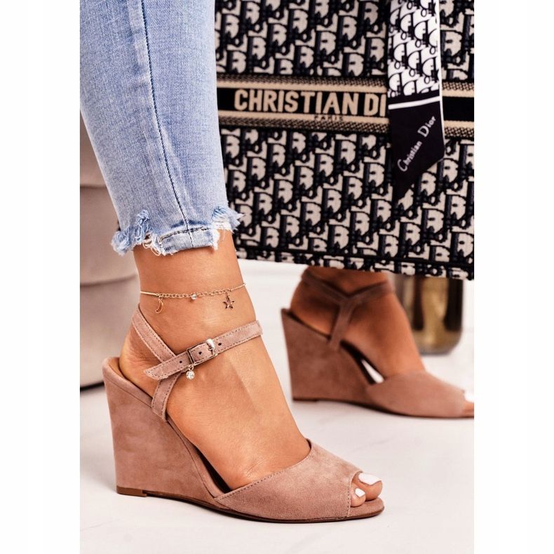 Sandales Compensées En Daim Laura Messi 2253 Rose Poudre 1