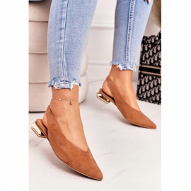 Ballerines En Daim Sur Talons Dorés Laura Messi 2127 Camel brun 1