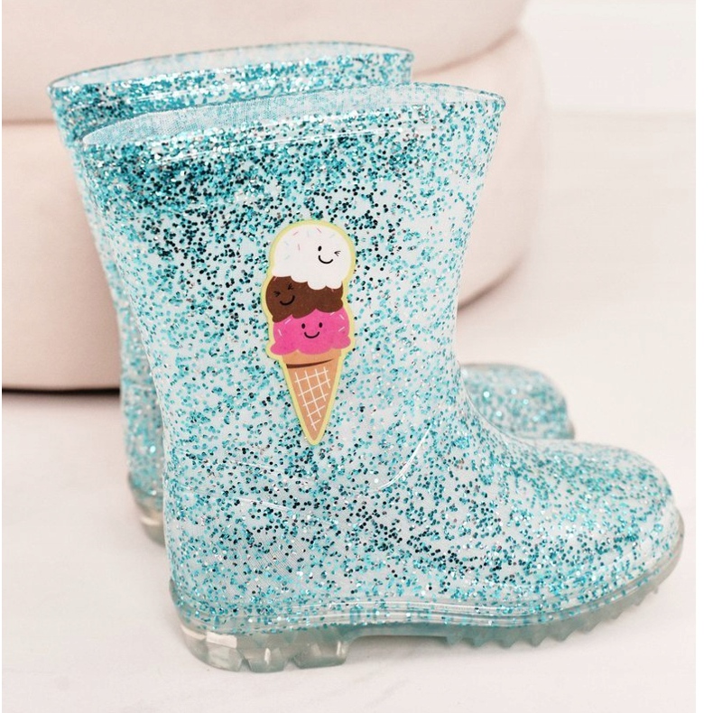 Bottes en Caoutchouc Bleu Paillettes Enfant Avec Glace argent 2