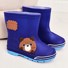 Bottes de pluie pour enfants avec un ours en peluche bleu marin 2 Bottes de pluie pour enfants avec un ours en peluche bleu marin 2