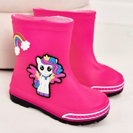 Galoches pour enfants avec un poney fuchsia rose 1