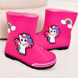 Galoches pour enfants avec un poney fuchsia rose 2
