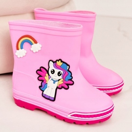 Galoches roses pour enfants avec un poney 2