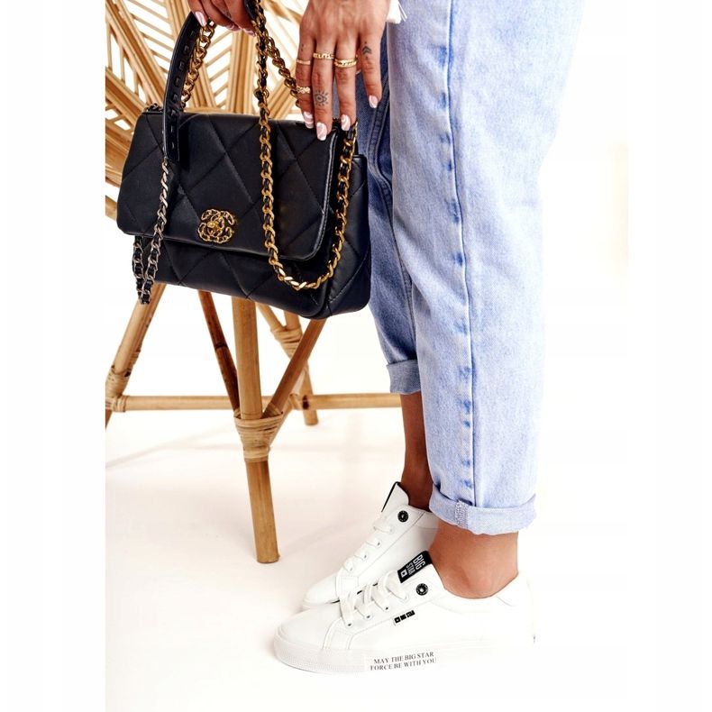 Baskets en cuir pour femmes avec l'inscription Big Star EE274316 White blanche le noir 2