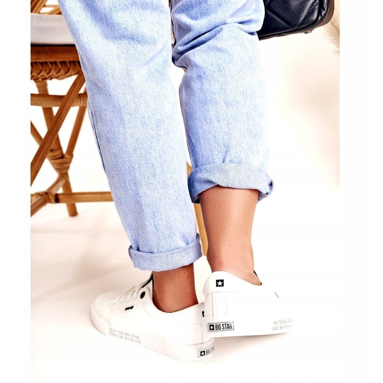 Baskets en cuir pour femmes avec l'inscription Big Star EE274316 White blanc noir 3