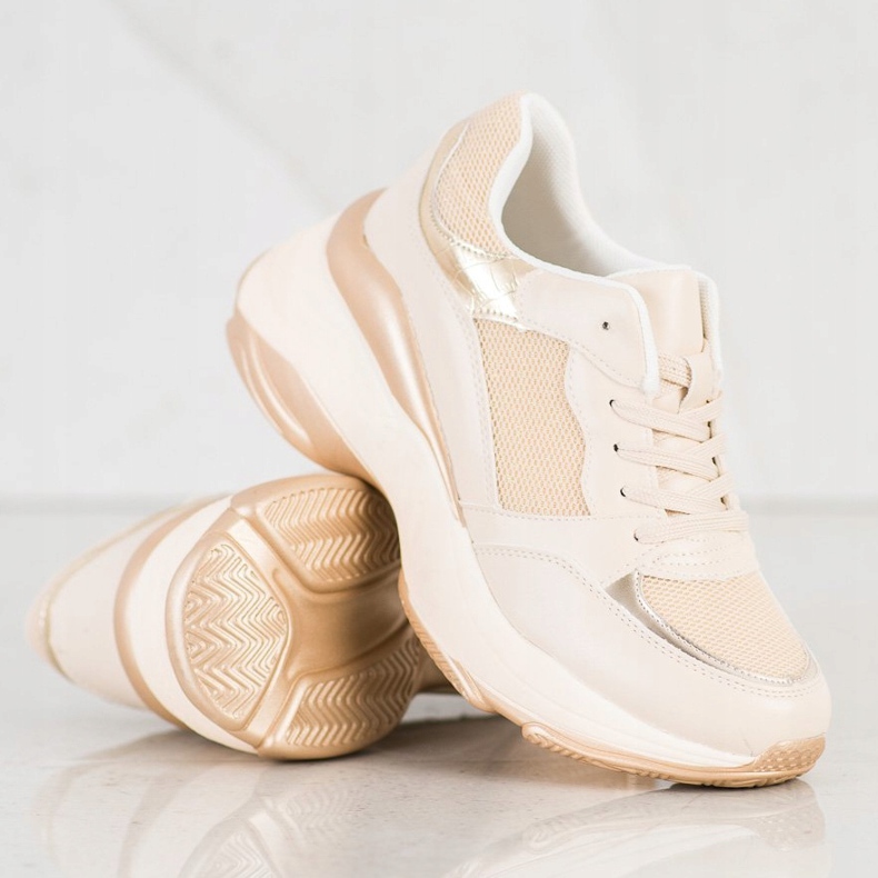 SHELOVET Baskets dorées élégantes beige 1